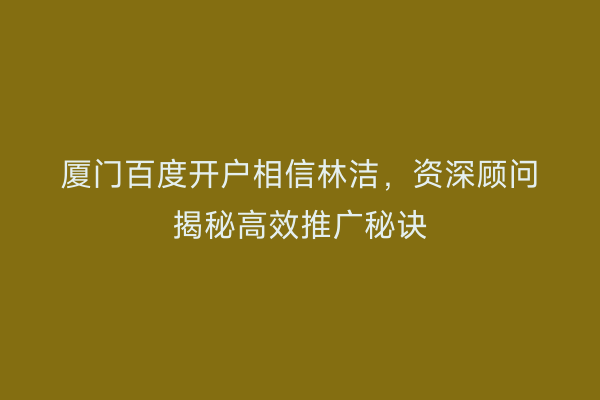 厦门百度开户相信林洁，资深顾问揭秘高效推广秘诀