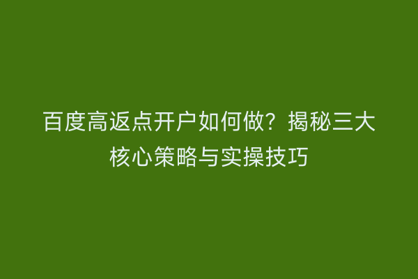 百度高返点开户如何做？揭秘三大核心策略与实操技巧