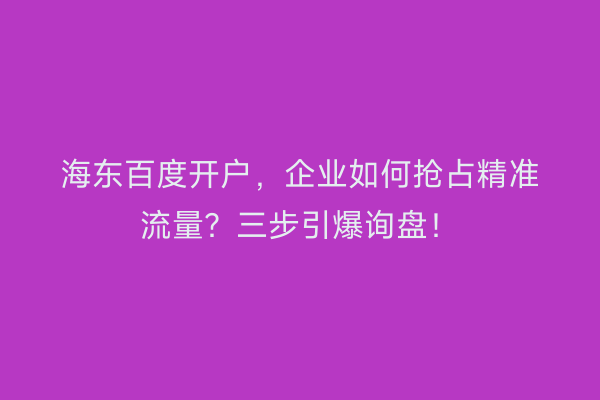 海东百度开户，企业如何抢占精准流量？三步引爆询盘！