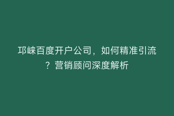 邛崃百度开户公司，如何精准引流？营销顾问深度解析