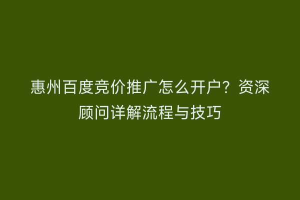 惠州百度竞价推广怎么开户？资深顾问详解流程与技巧