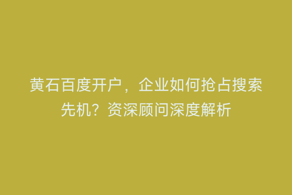 黄石百度开户，企业如何抢占搜索先机？资深顾问深度解析