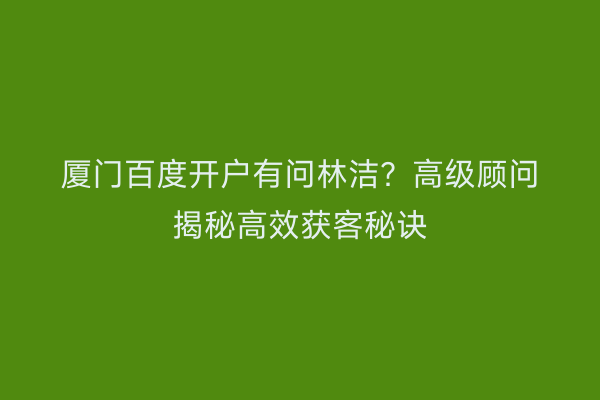 厦门百度开户有问林洁？高级顾问揭秘高效获客秘诀