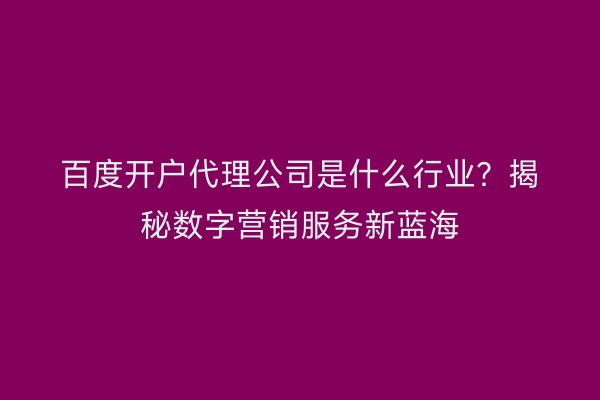 百度开户代理公司是什么行业？揭秘数字营销服务新蓝海