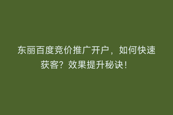 东丽百度竞价推广开户，如何快速获客？效果提升秘诀！