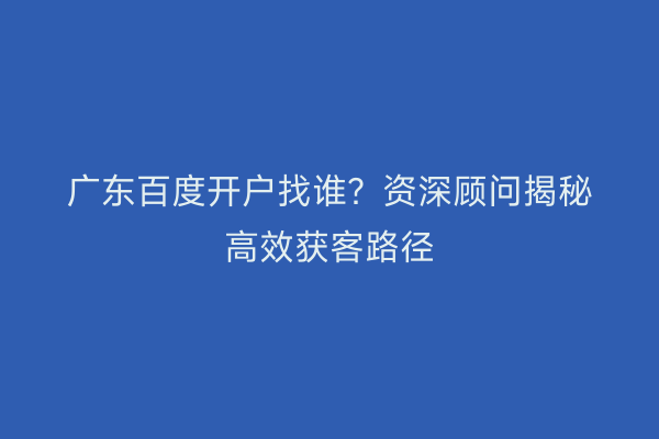 广东百度开户找谁？资深顾问揭秘高效获客路径
