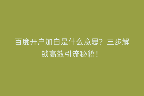 百度开户加白是什么意思？三步解锁高效引流秘籍！