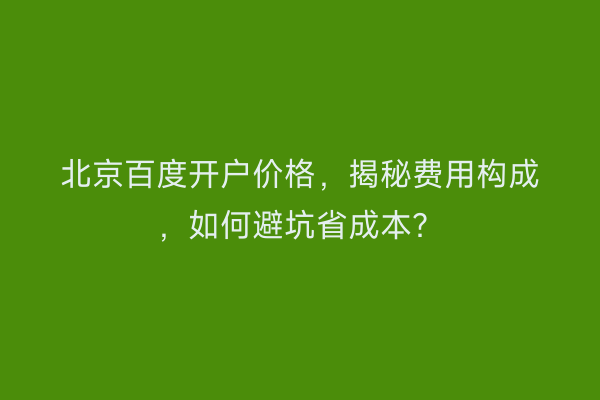 北京百度开户价格，揭秘费用构成，如何避坑省成本？