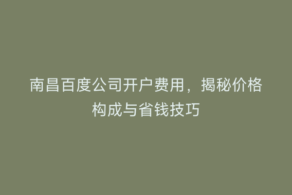 南昌百度公司开户费用，揭秘价格构成与省钱技巧