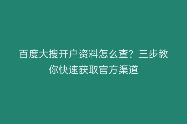 百度大搜开户资料怎么查？三步教你快速获取官方渠道