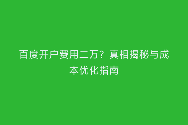 百度开户费用二万？真相揭秘与成本优化指南