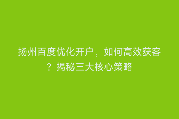 扬州百度优化开户，如何高效获客？揭秘三大核心策略