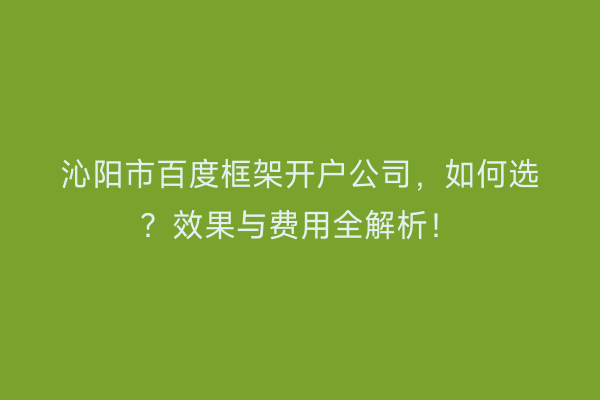 沁阳市百度框架开户公司，如何选？效果与费用全解析！