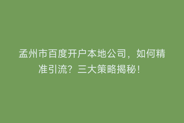 孟州市百度开户本地公司，如何精准引流？三大策略揭秘！