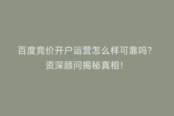 百度竞价开户运营怎么样可靠吗？资深顾问揭秘真相！