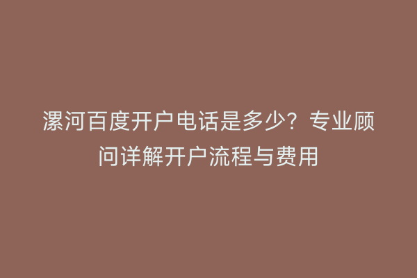 漯河百度开户电话是多少?专业顾问详解开户流程与费用