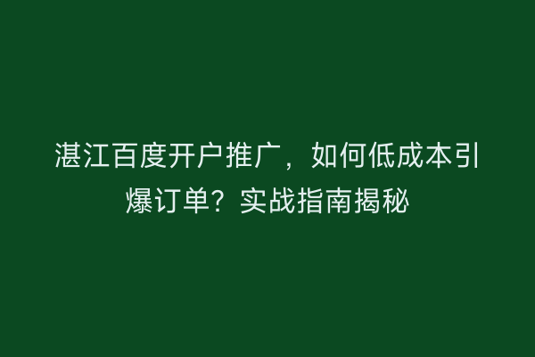 湛江百度开户推广，如何低成本引爆订单？实战指南揭秘