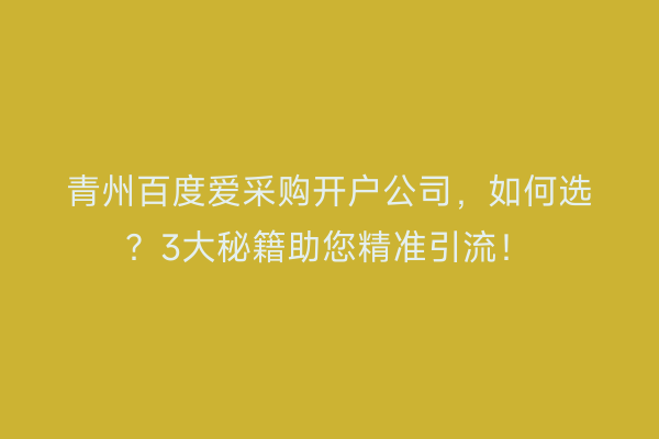 青州百度爱采购开户公司，如何选？3大秘籍助您精准引流！