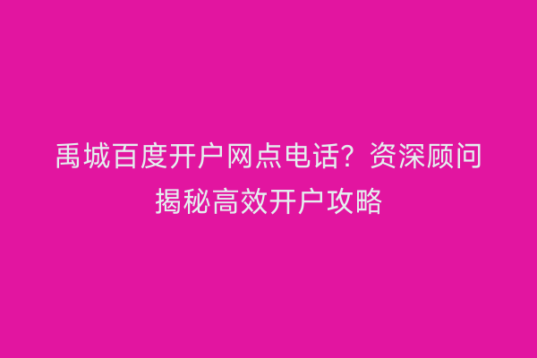 禹城百度开户网点电话？资深顾问揭秘高效开户攻略