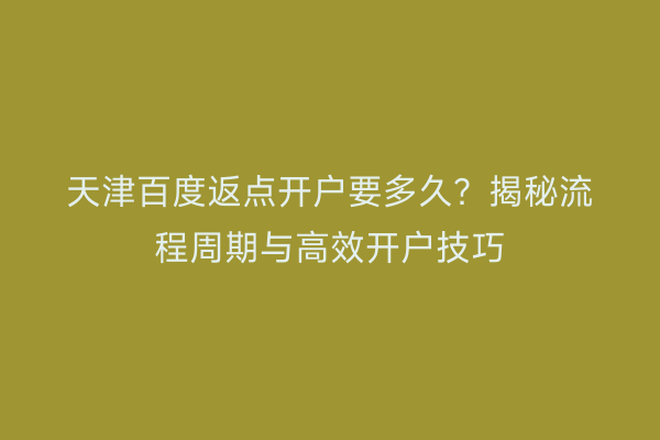 天津百度返点开户要多久?揭秘流程周期与高效开户技巧