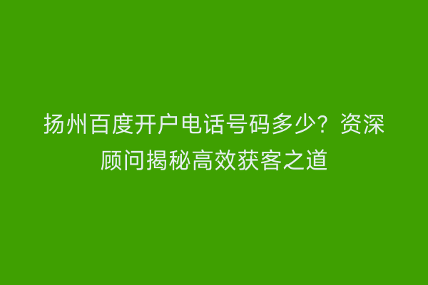 扬州百度开户电话号码多少？资深顾问揭秘高效获客之道