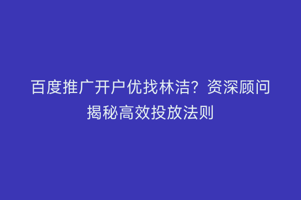 百度推广开户优找林洁？资深顾问揭秘高效投放法则