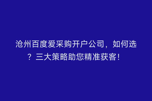 沧州百度爱采购开户公司，如何选？三大策略助您精准获客！