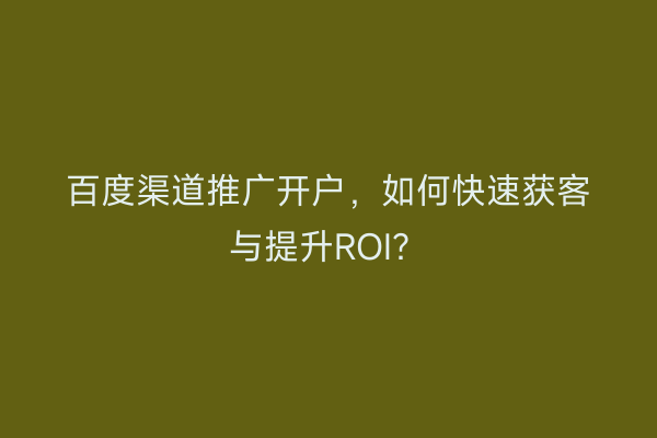 百度渠道推广开户，如何快速获客与提升ROI？