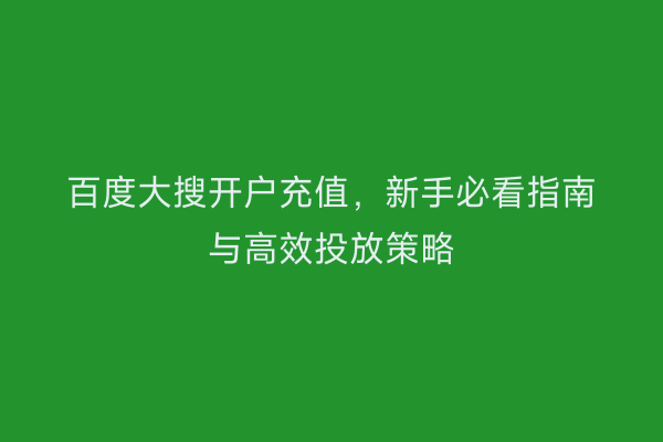百度大搜开户充值，新手必看指南与高效投放策略