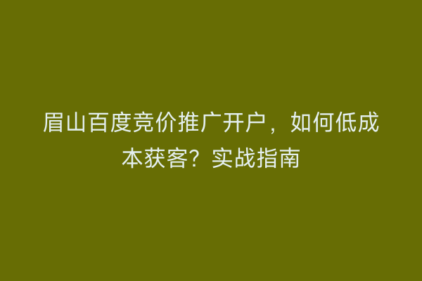 眉山百度竞价推广开户，如何低成本获客？实战指南