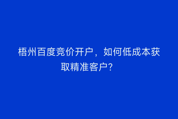 梧州百度竞价开户，如何低成本获取精准客户？