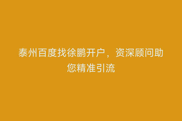 泰州百度找徐鹏开户，资深顾问助您精准引流