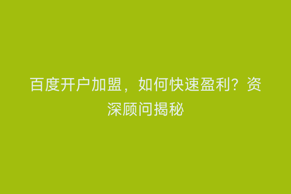 百度开户加盟，如何快速盈利？资深顾问揭秘