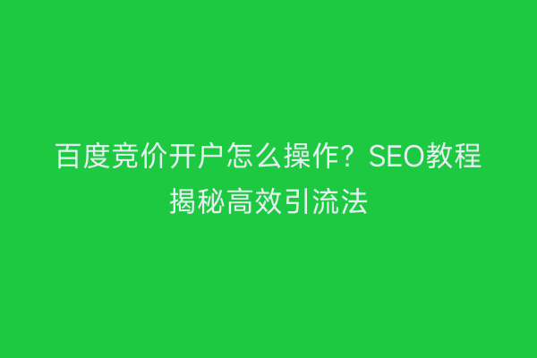 百度竞价开户怎么操作？SEO教程揭秘高效引流法