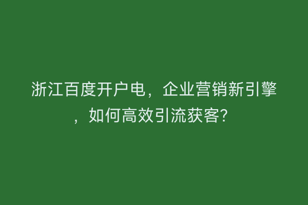 浙江百度开户电,企业营销新引擎,如何高效引流获客?