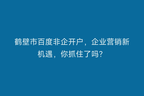鹤壁市百度非企开户，企业营销新机遇，你抓住了吗？