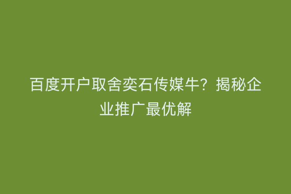 百度开户取舍奕石传媒牛？揭秘企业推广最优解