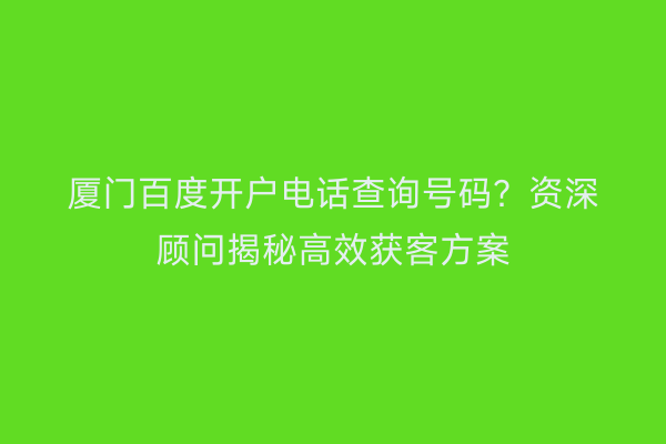 厦门百度开户电话查询号码?资深顾问揭秘高效获客方案
