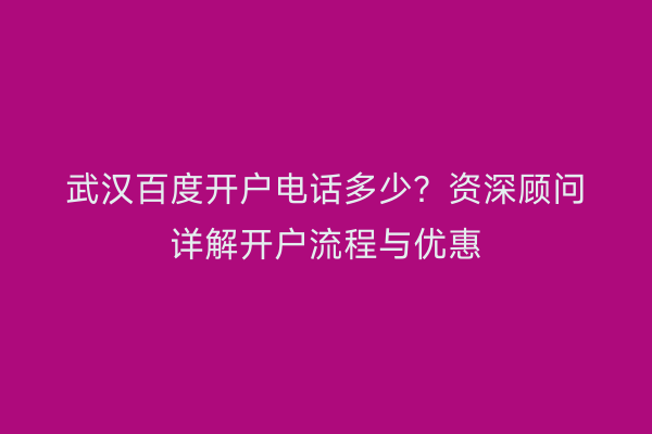 武汉百度开户电话多少？资深顾问详解开户流程与优惠