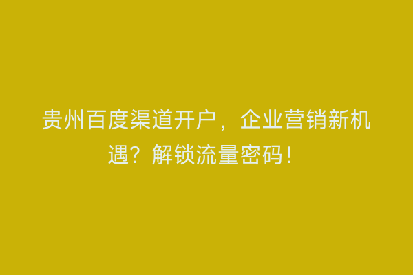 贵州百度渠道开户，企业营销新机遇？解锁流量密码！