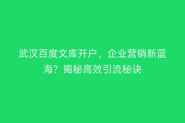 武汉百度文库开户，企业营销新蓝海？揭秘高效引流秘诀