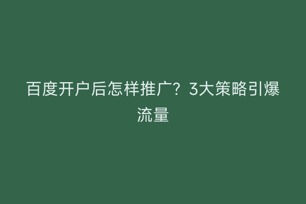 百度开户后怎样推广？3大策略引爆流量
