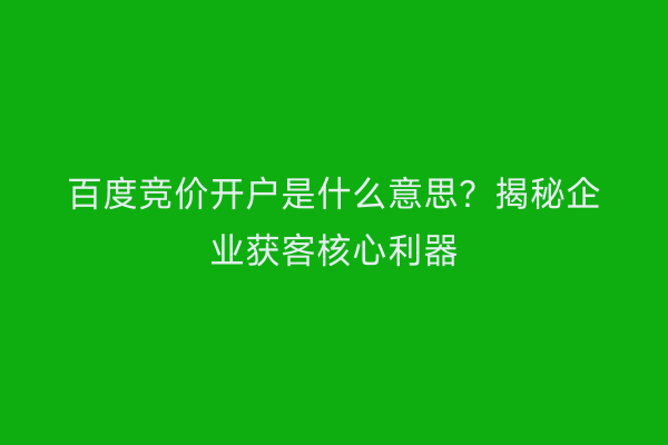 百度竞价开户是什么意思？揭秘企业获客核心利器