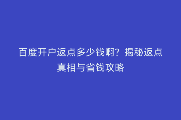 百度开户返点多少钱啊？揭秘返点真相与省钱攻略