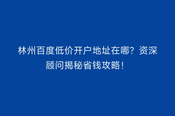 林州百度低价开户地址在哪？资深顾问揭秘省钱攻略！