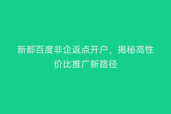 新都百度非企返点开户，揭秘高性价比推广新路径