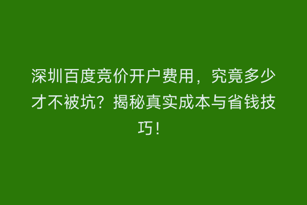 深圳百度竞价开户费用，究竟多少才不被坑？揭秘真实成本与省钱技巧！