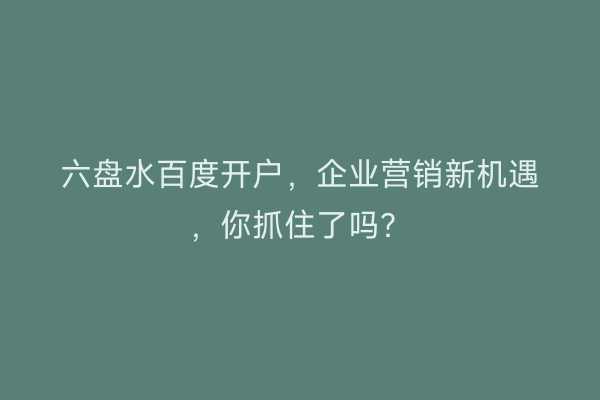 六盘水百度开户，企业营销新机遇，你抓住了吗？