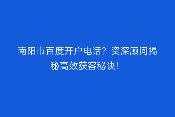 南阳市百度开户电话？资深顾问揭秘高效获客秘诀！