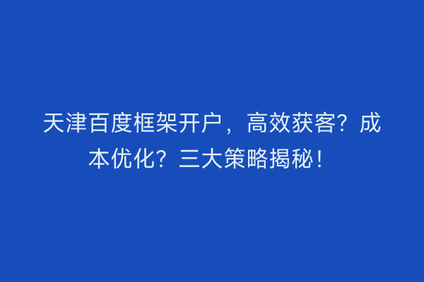 天津百度框架开户，高效获客？成本优化？三大策略揭秘！
